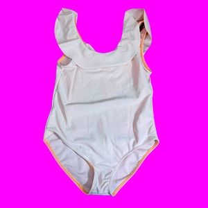 Youth H2OH pale pink One Piece Swimsuit front back ruffles size 7 to 8 spandex